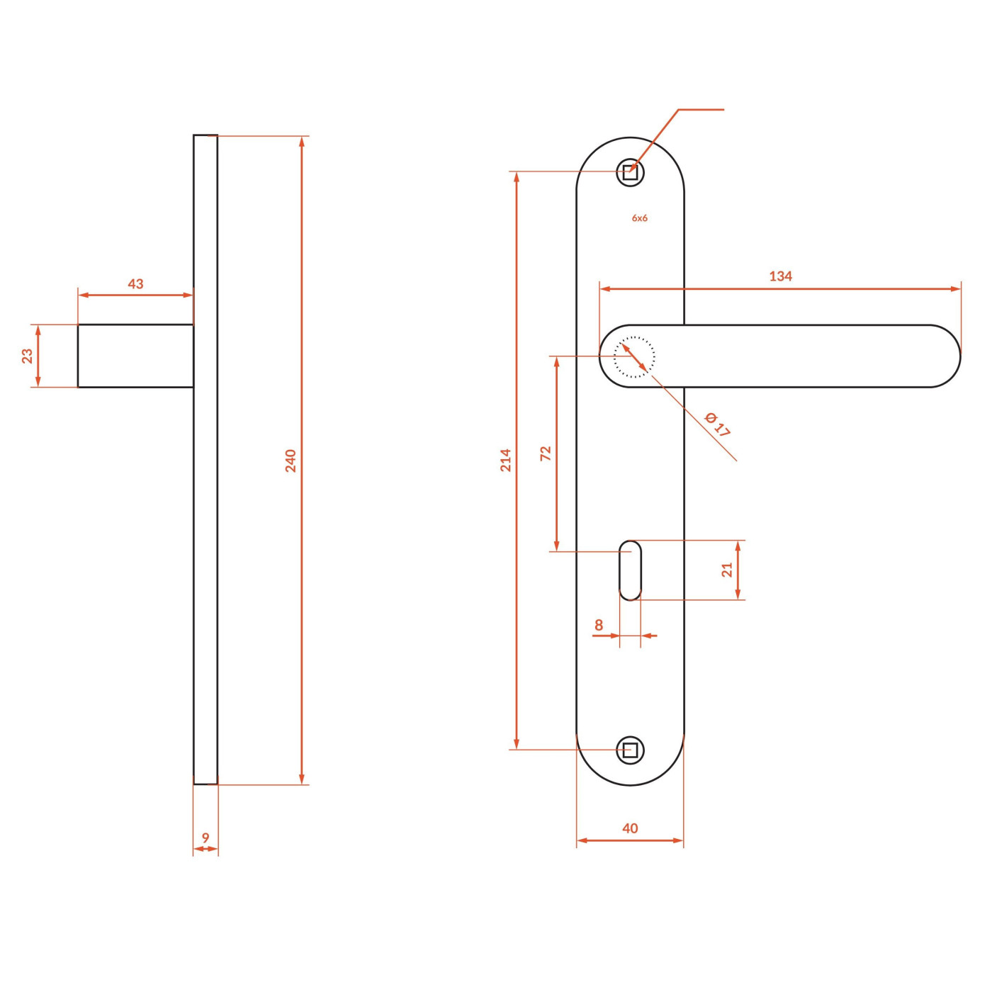 Klamka Wewnętrzna na szyldzie długim na klucz Malaga Złota Kuchinox KMG_G11A