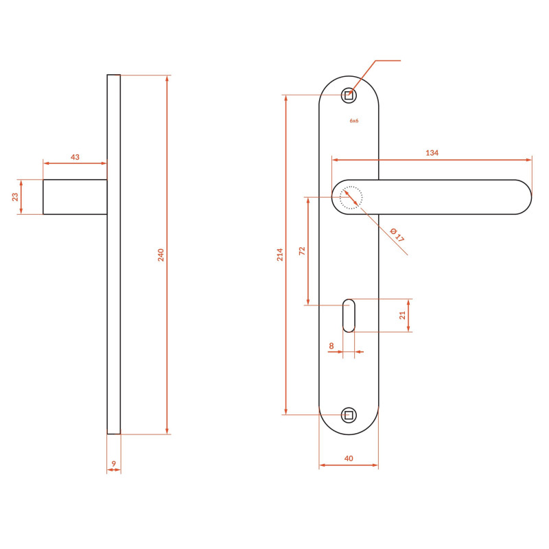 Klamka Wewnętrzna na szyldzie długim na klucz Malaga Złota Kuchinox KMG_G11A