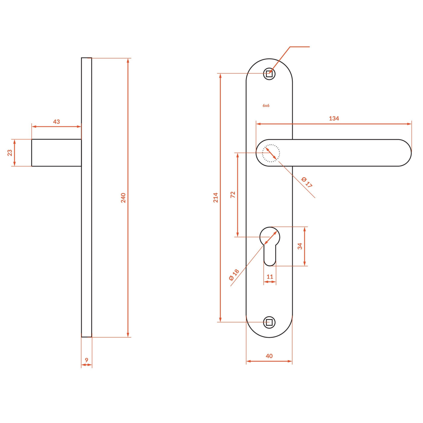 Klamka Wewnętrzna na szyldzie długim na wkładkę Malaga Satyna Kuchinox KMG_3M2A