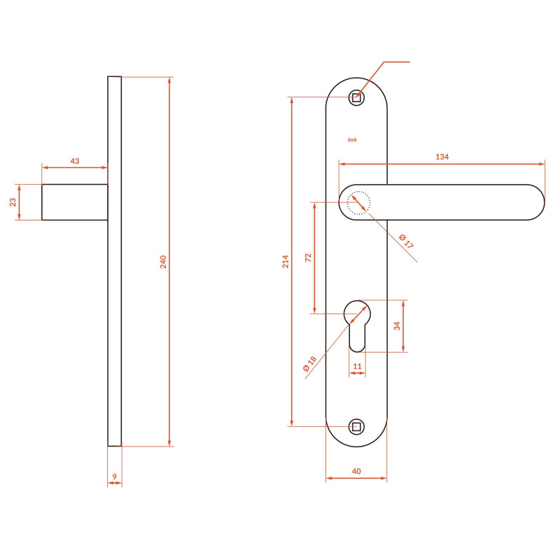 Klamka Wewnętrzna na szyldzie długim na wkładkę Malaga Satyna Kuchinox KMG_3M2A