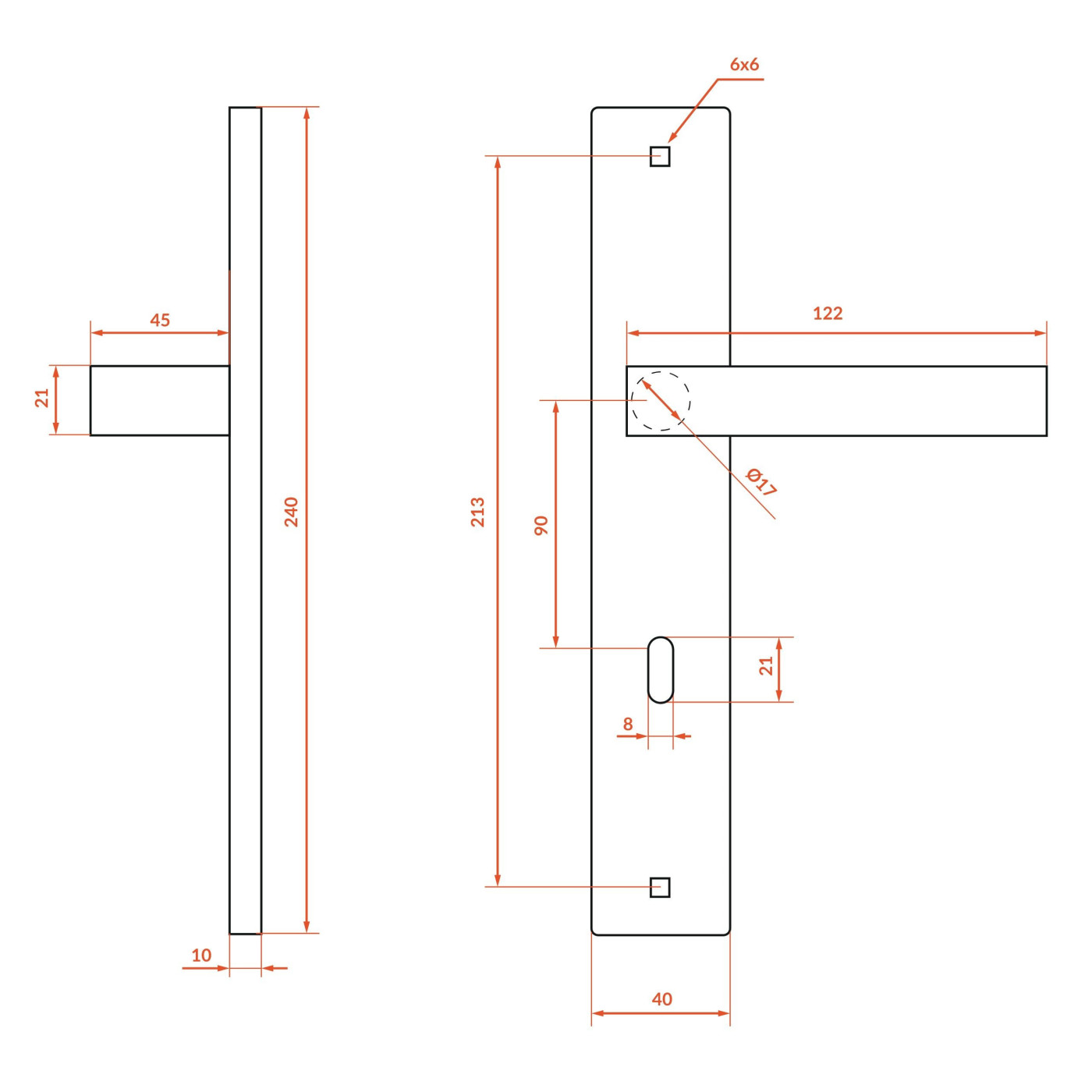 Klamka Wewnętrzna na szyldzie długim 90mm na klucz Rando Czarna Kuchinox KRA_916A