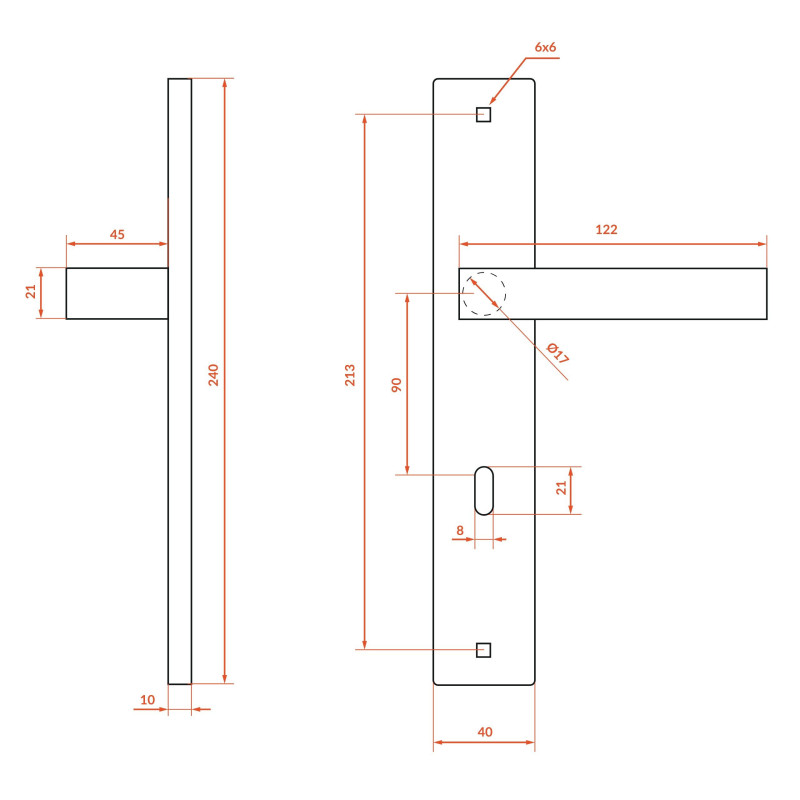 Klamka Wewnętrzna na szyldzie długim 90mm na klucz Rando Czarna Kuchinox KRA_916A