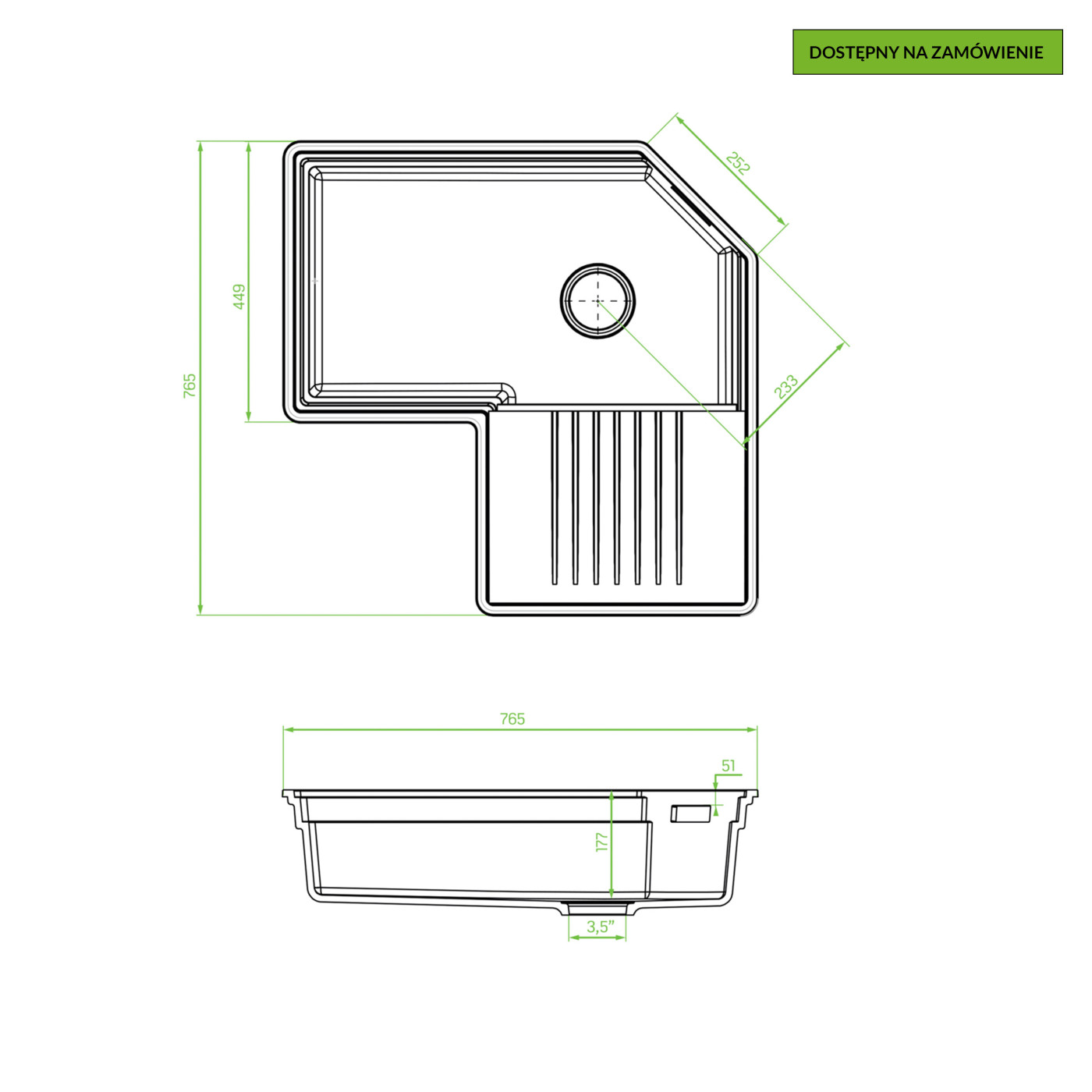 Zlewozmywak Granitowy Narożny Tau Szary Z Akcesoriami I Baterią Cone