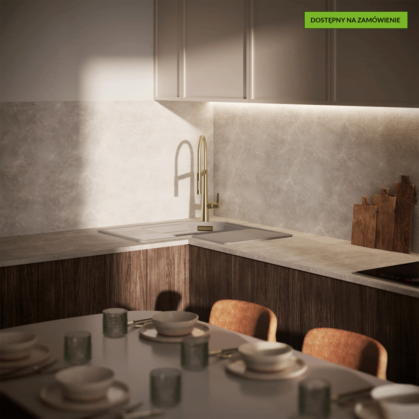 Zlewozmywak Granitowy Narożny Tau Szary Z Akcesoriami I Baterią Cone