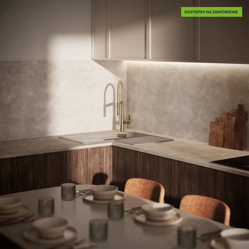 Zlewozmywak Granitowy Narożny Tau Szary Z Akcesoriami I Baterią Cone