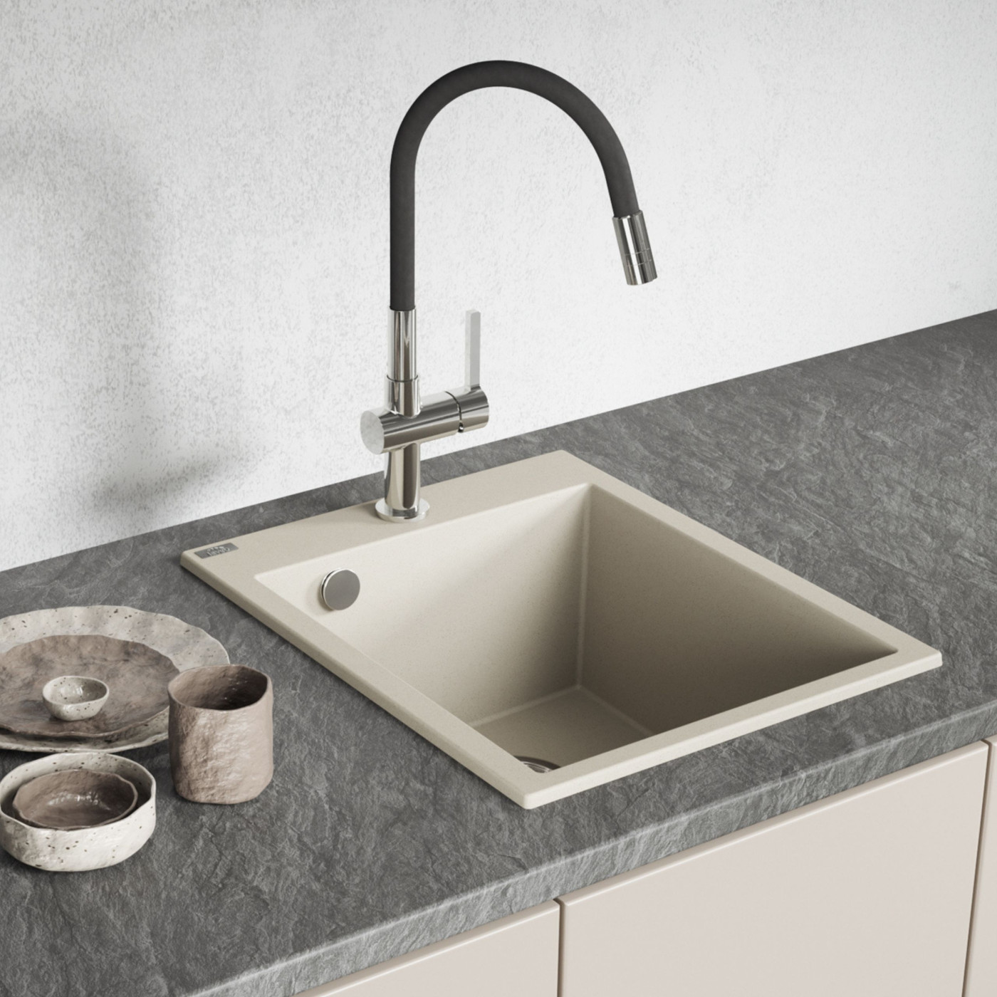 Zlew Zlewozmywak Granitowy Beżowy CHICHI Zlew Zlewozmywak Granitowy Beżowy CHICHI