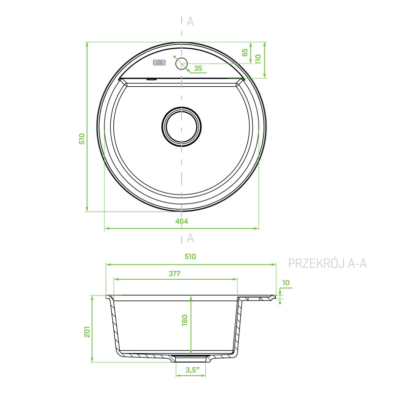 Zlewozmywak Granitowy Okrągły Czarny Muna