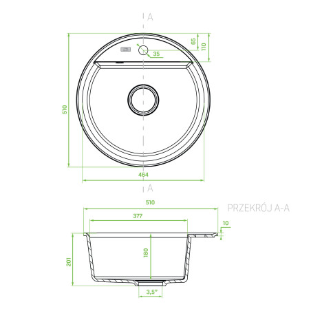 Zlewozmywak Granitowy Okrągły Szary Muna