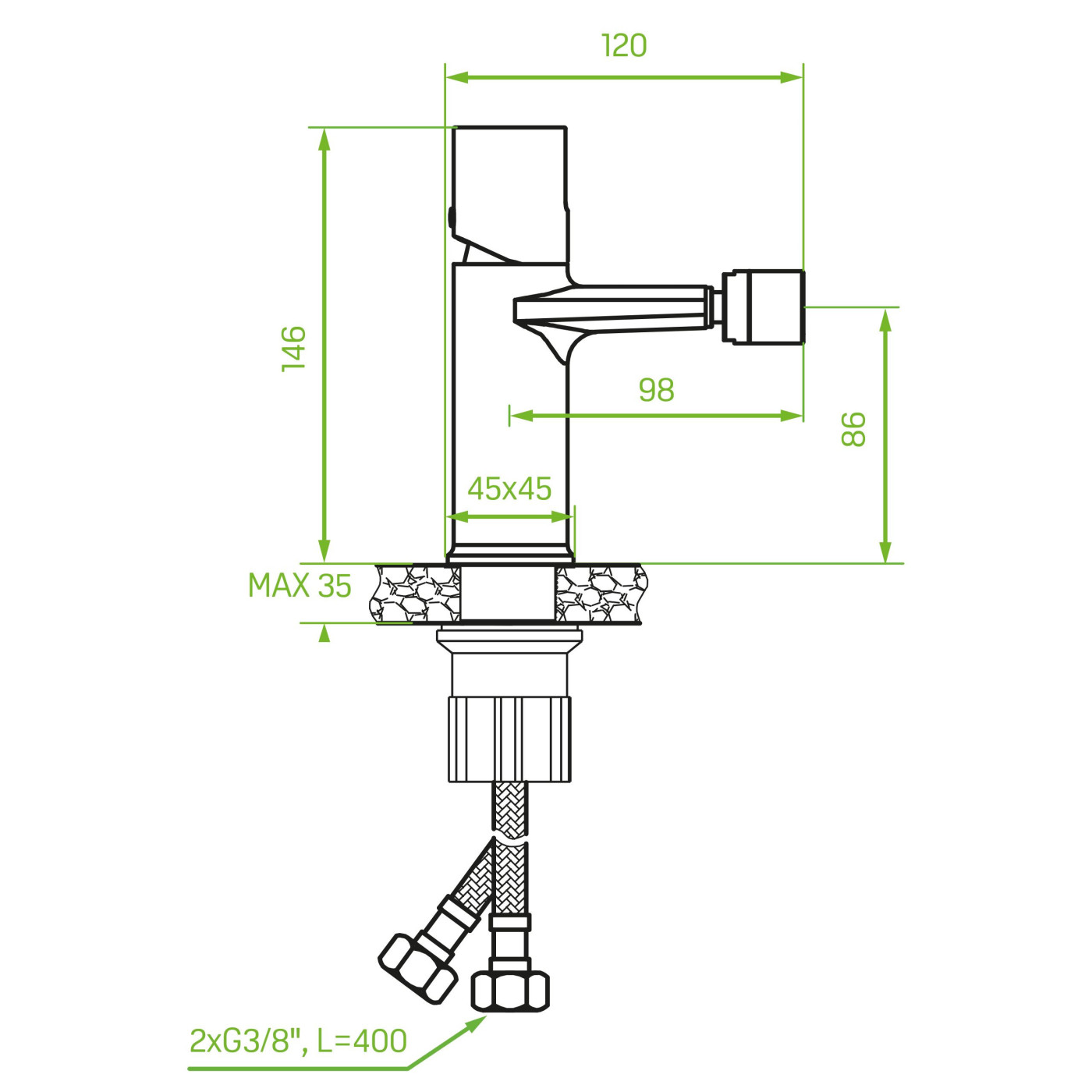 Bateria bidetowa stojąca z korkiem Grafitowa Tores Bateria bidetowa stojąca z korkiem Grafitowa Tores