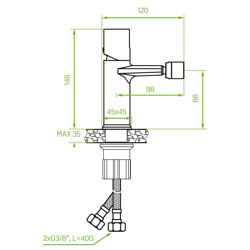 Bateria bidetowa stojąca z korkiem Grafitowa Tores Bateria bidetowa stojąca z korkiem Grafitowa Tores