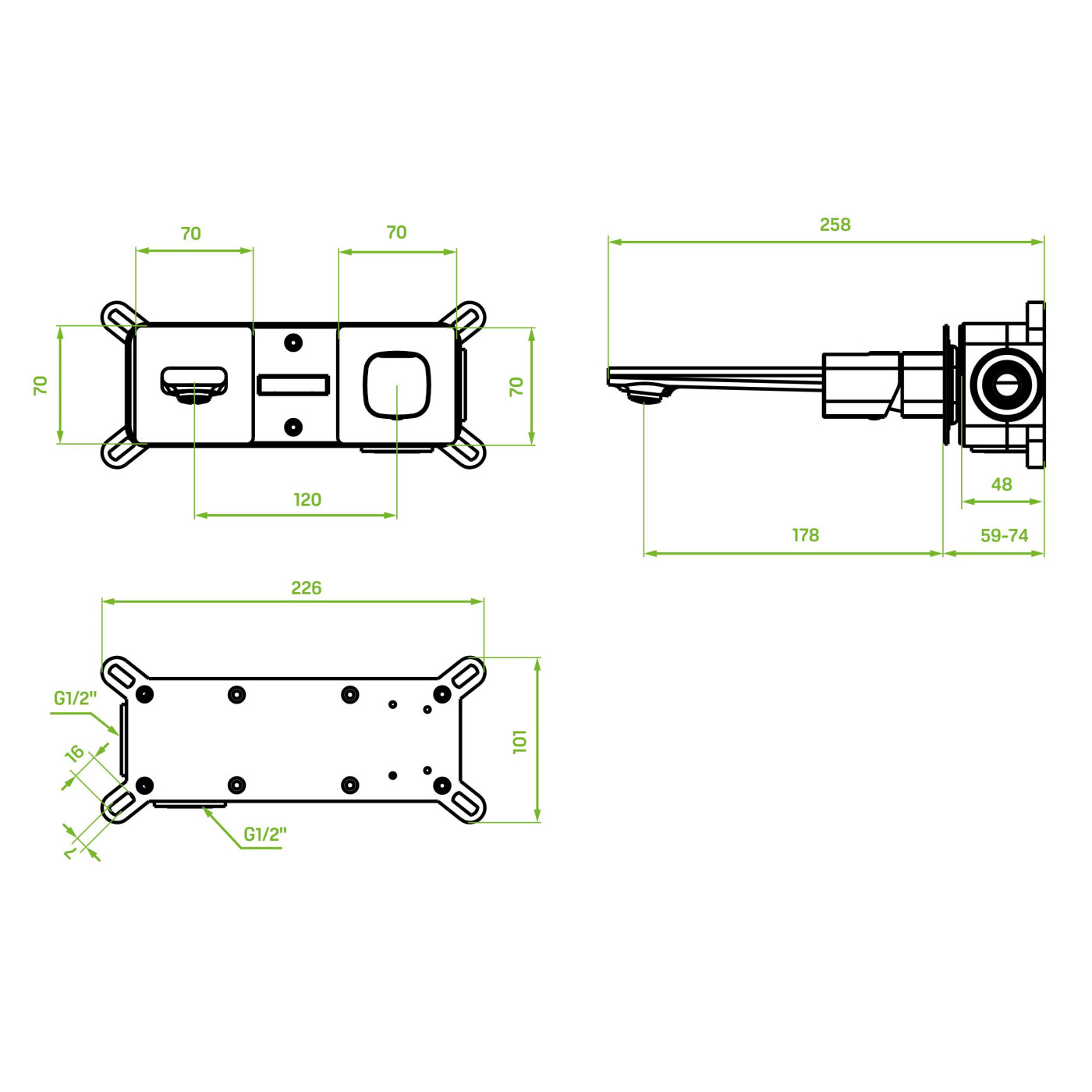 Bateria podtynkowa z korkiem Grafitowa Tores Bateria podtynkowa z korkiem Grafitowa Tores