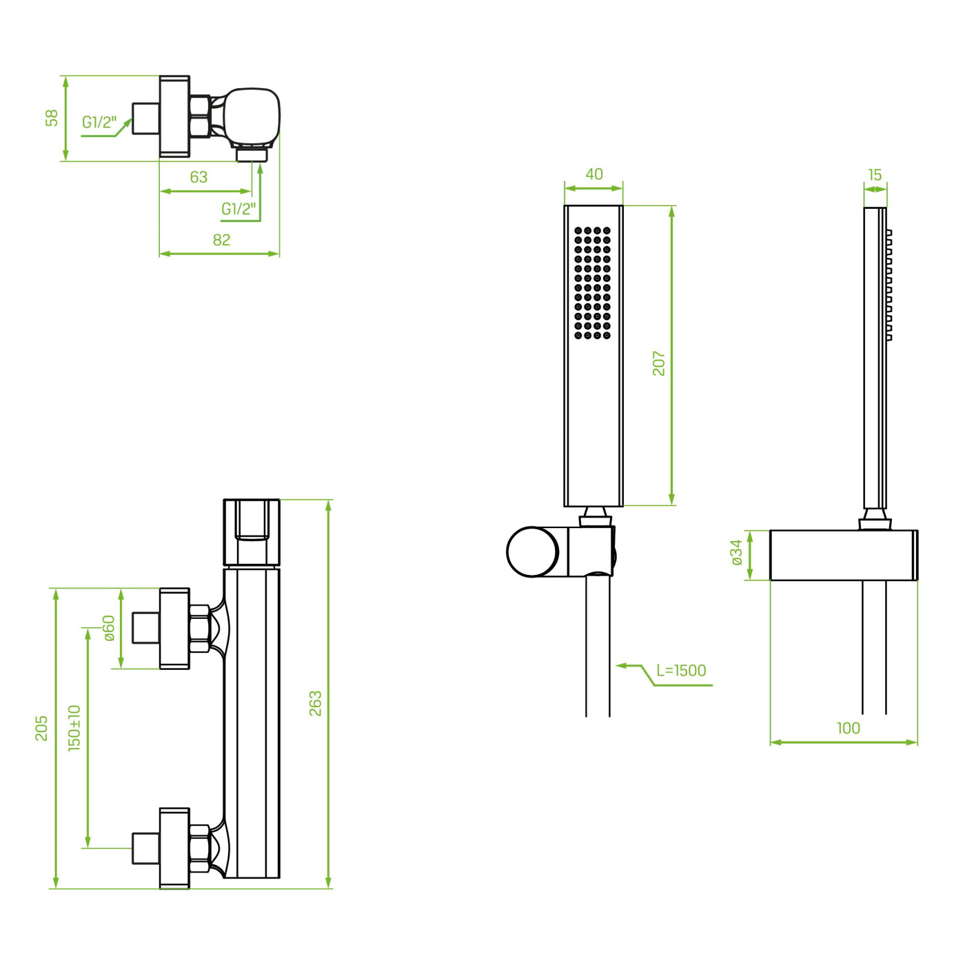 Bateria Natryskowa Ścienna Z Zestawem Natryskowym Grafitowa Tores Bateria Natryskowa Ścienna Z Zestawem Natryskowym Grafitowa Tores