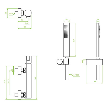 Bateria Natryskowa Ścienna Z Zestawem Natryskowym Grafitowa Tores