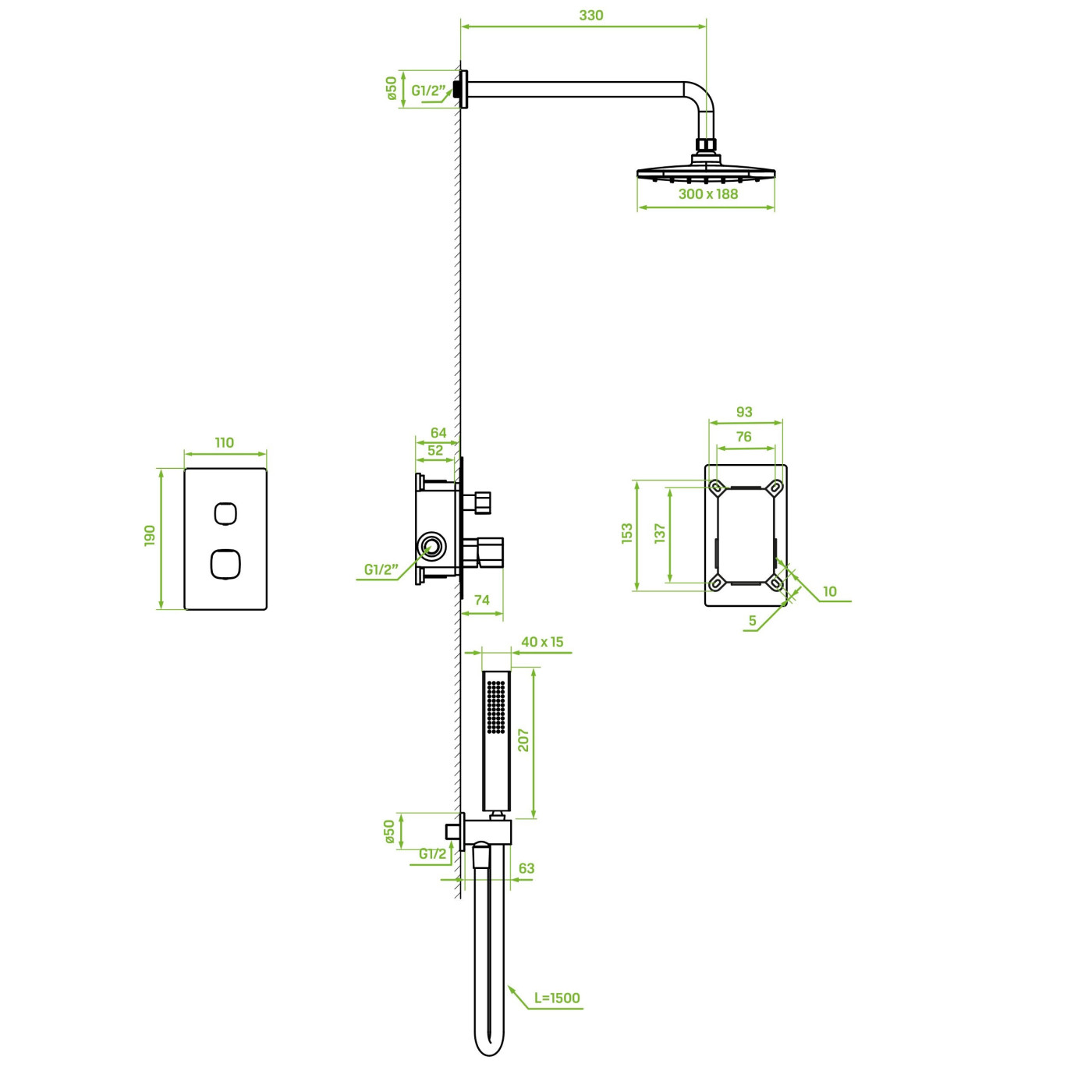 Bateria Natryskowa Podtynkowa Z Zestawem Grafitowa Tores