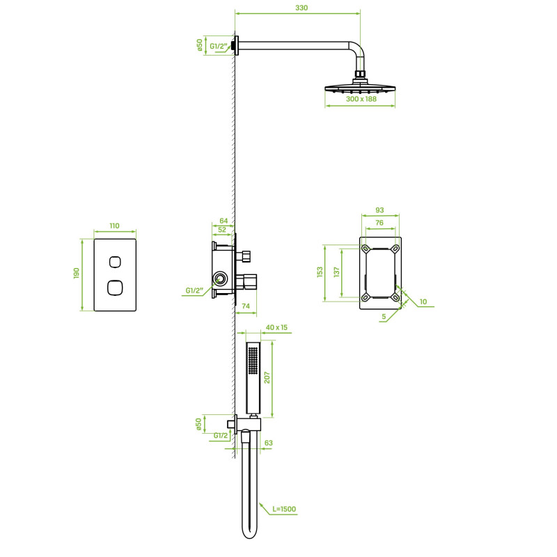 Bateria Natryskowa Podtynkowa Z Zestawem Grafitowa Tores