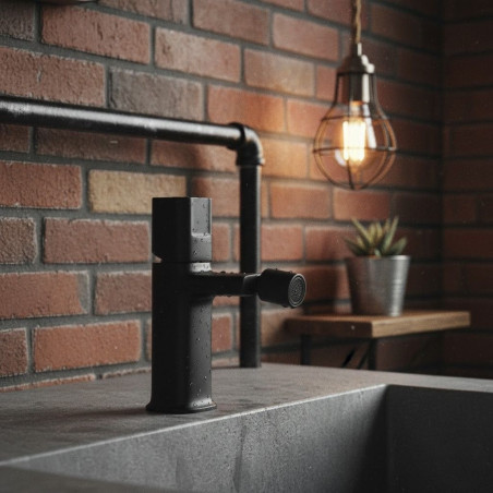 Bateria Bidetowa Stojąca z Korkiem Czarna Tores