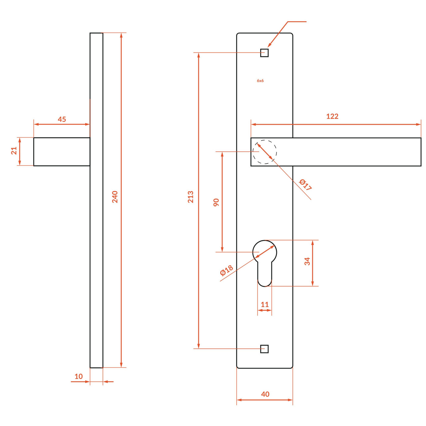 Klamka do Drzwi Wewnętrznych  Na Długim Szyldzie RANDO
