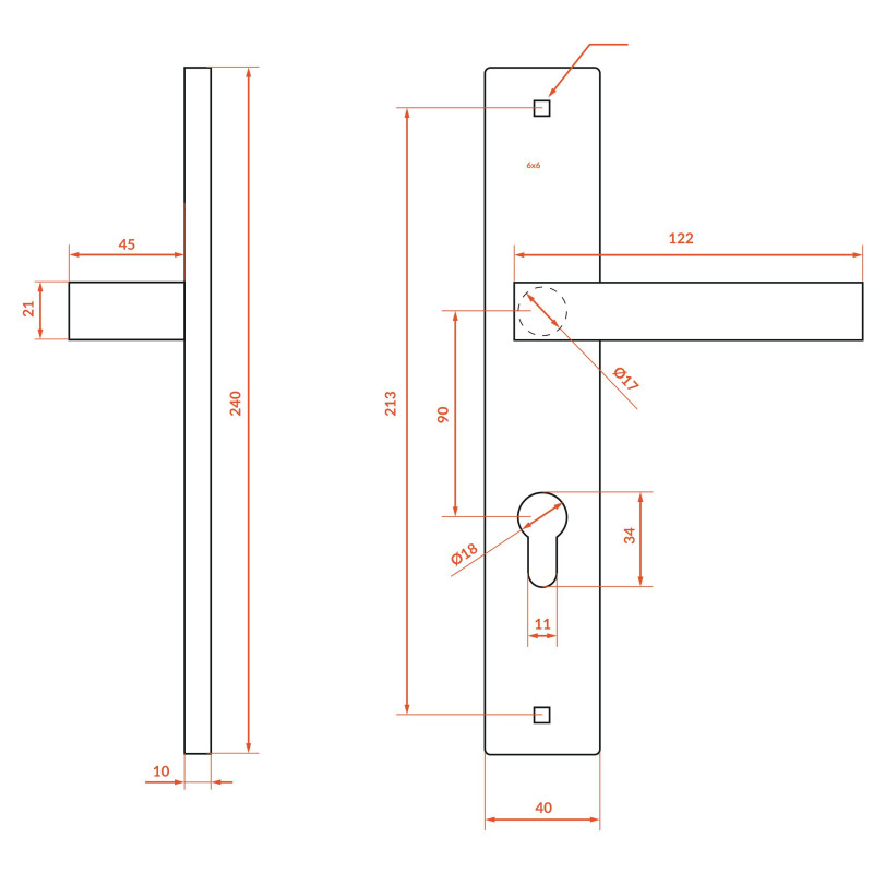 Klamka do Drzwi Wewnętrznych  Na Długim Szyldzie RANDO