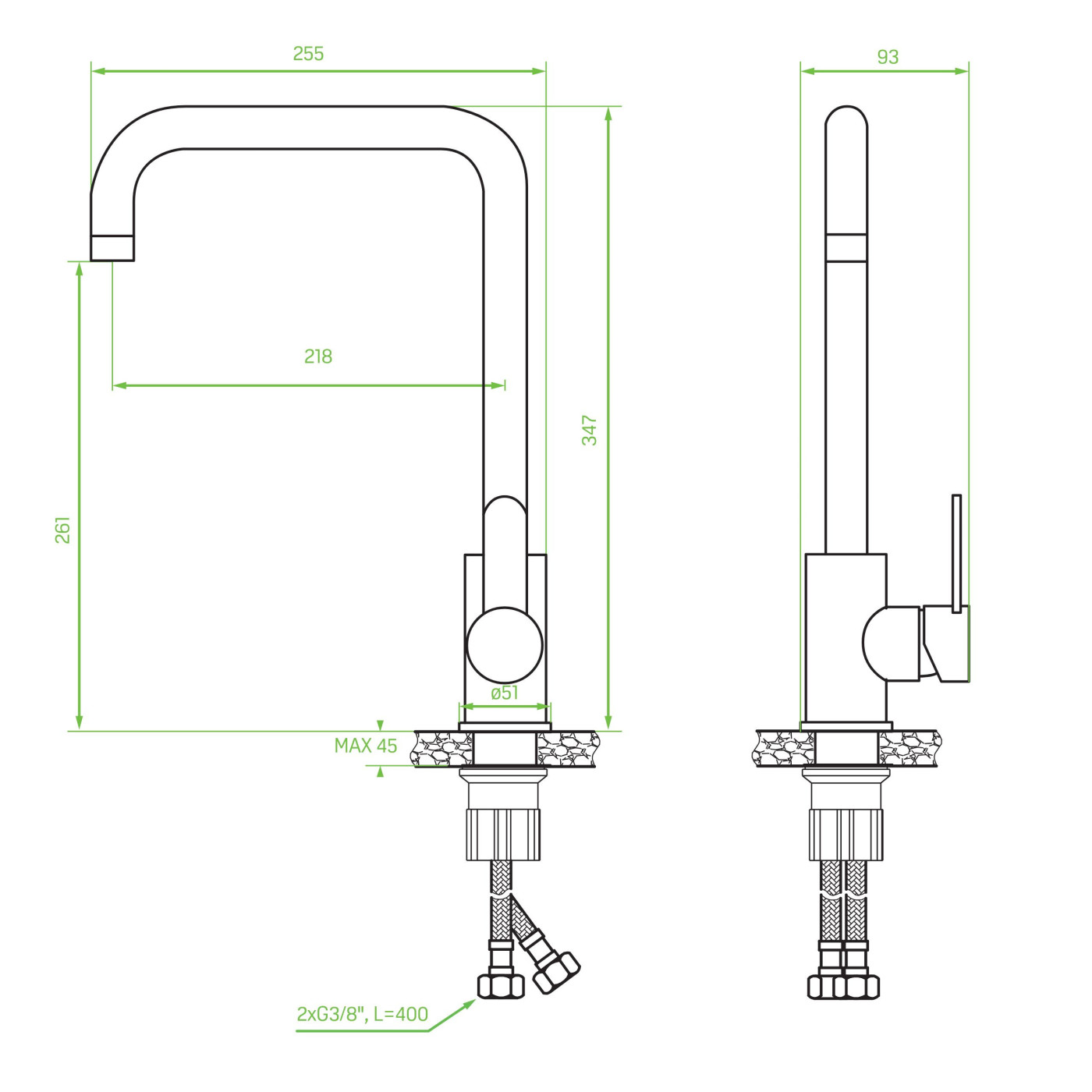 Bateria Zlewozmywakowa Bona z wylewką L Bateria Zlewozmywakowa Bona z wylewką L