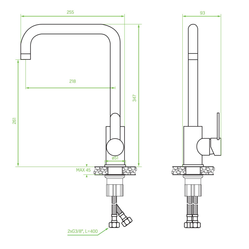 Bateria Zlewozmywakowa Bona z wylewką L Bateria Zlewozmywakowa Bona z wylewką L