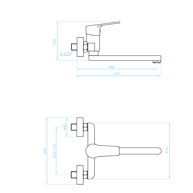 Bateria Zlewozmywakowa Ścienna Borgo Chrom Bateria Zlewozmywakowa Ścienna Borgo Chrom