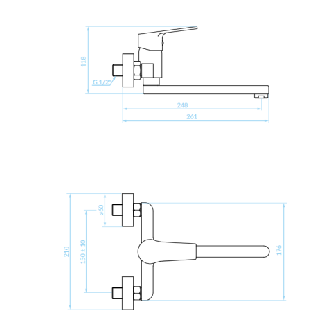 Bateria Zlewozmywakowa Ścienna Borgo Chrom