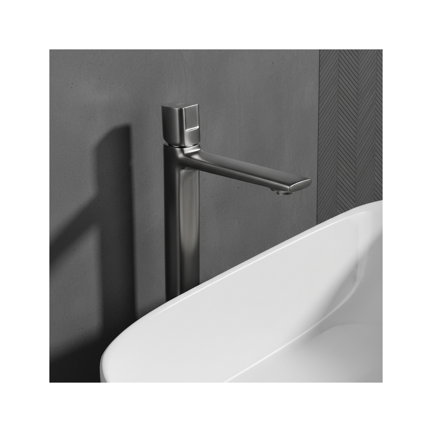 Bateria Umywalkowa Stojąca Nablatowa Z Korkiem Grafitowa Tores