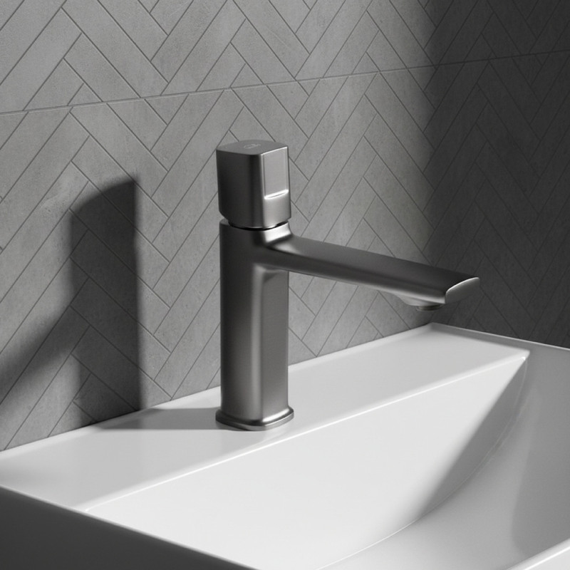 Bateria Umywalkowa Stojąca Nablatowa Z Korkiem Grafitowa Tores