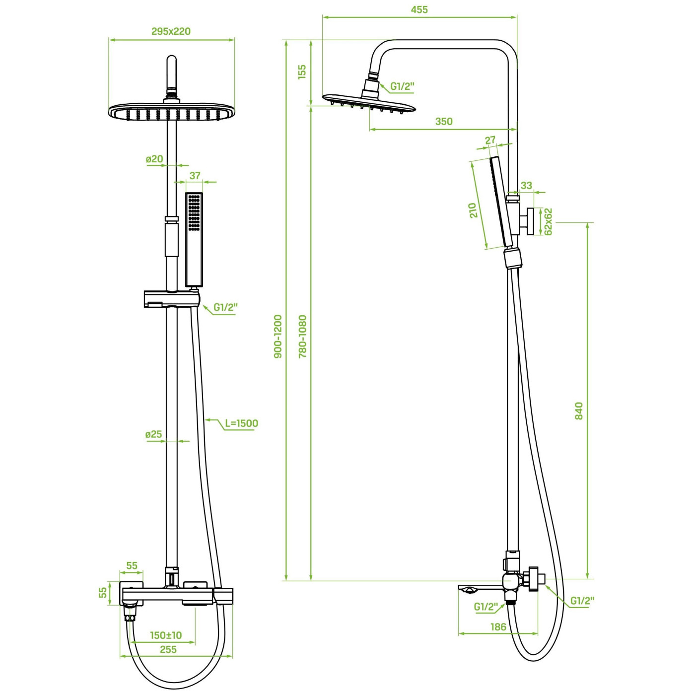 Kolumna Natryskowa z Baterią Tores Grafit