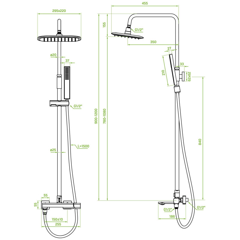 Kolumna Natryskowa z Baterią Tores Grafit
