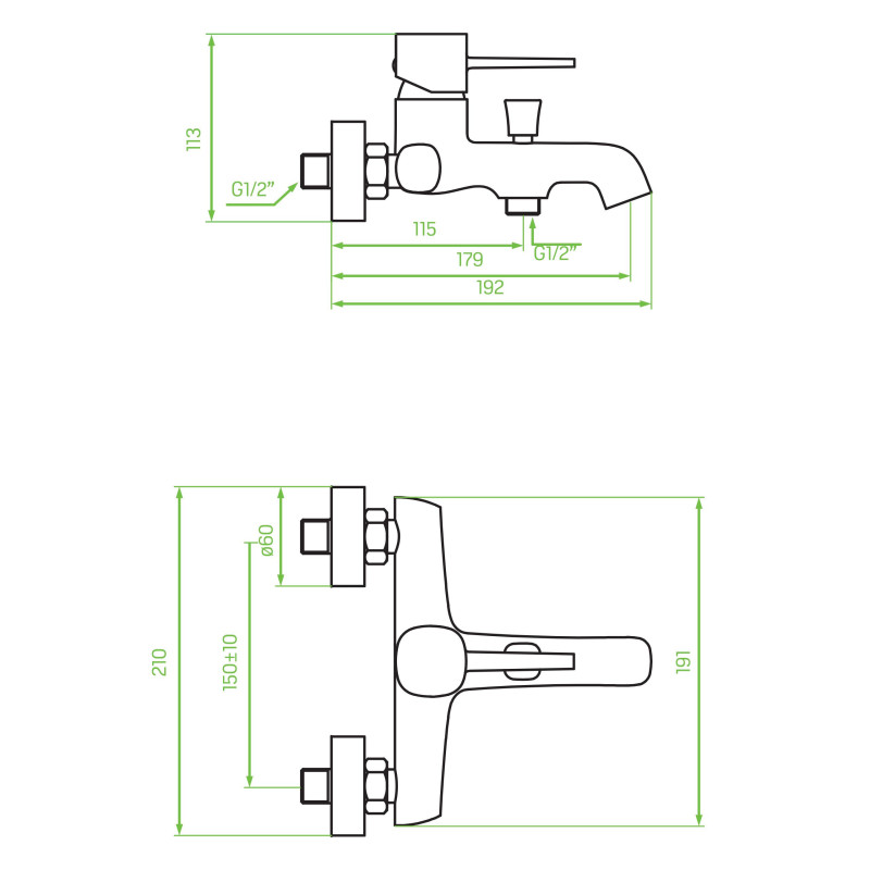 Bateria Wannowa Ścienna Pola Złoto Szczotkowane