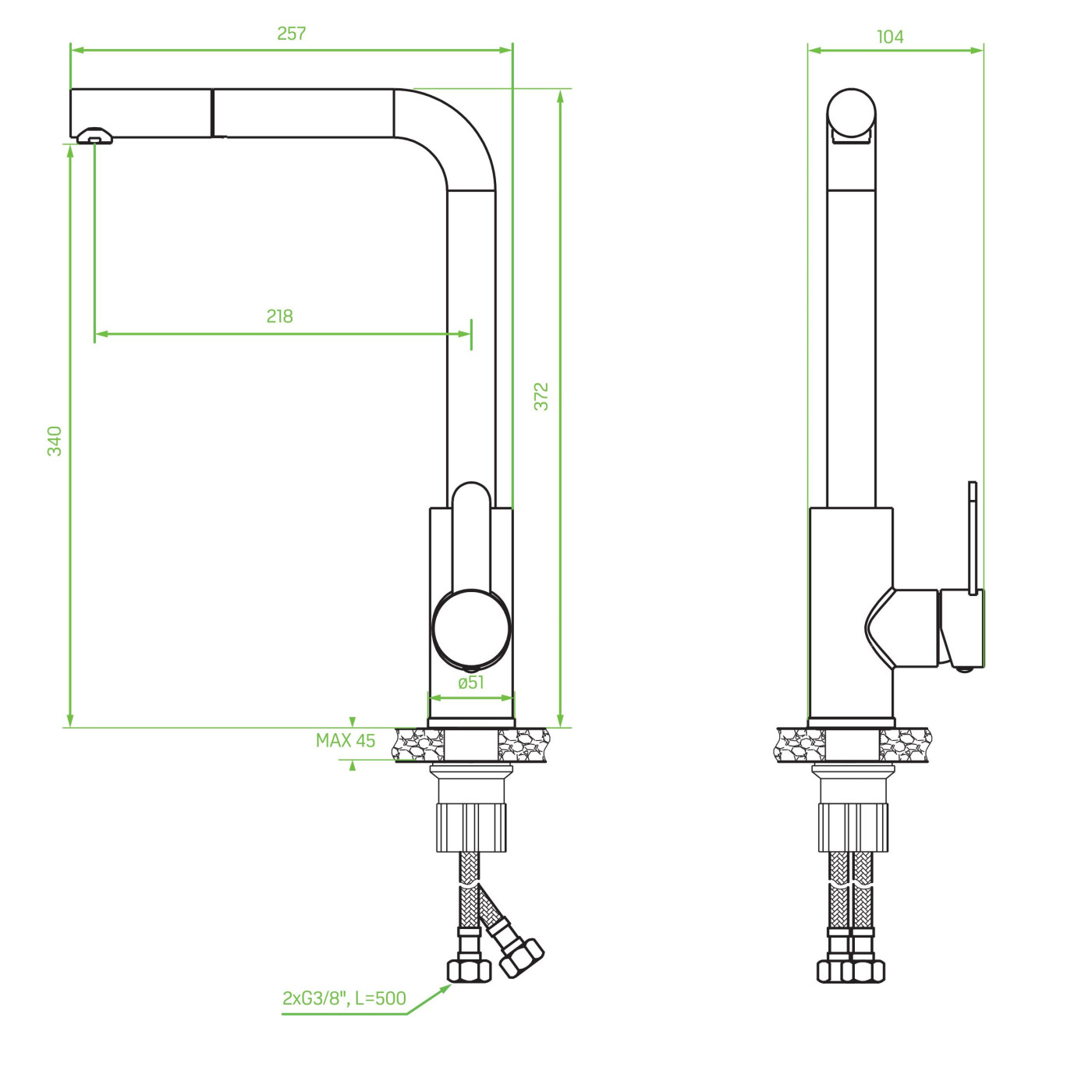 Bateria Zlewozmywakowa Stojąca z Wyciąganą Wylewką L Bona