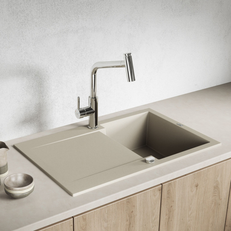 Zlewozmywak Granitowy Z Ociekaczem Chichi Beżowy 740x480 mm