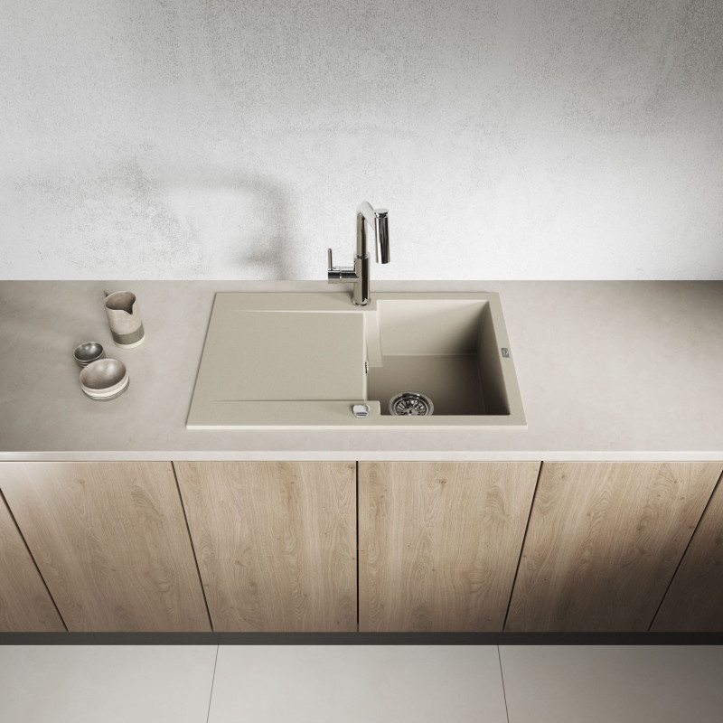 Zlewozmywak Granitowy Z Ociekaczem Chichi Beżowy 740x480 mm