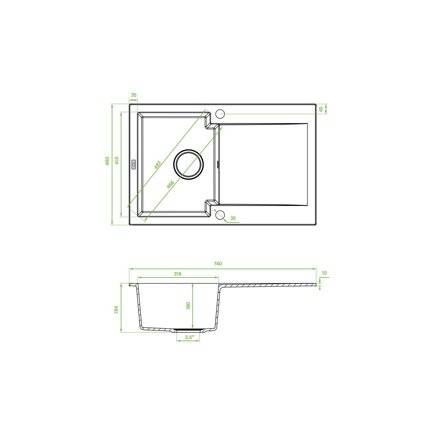 Zlewozmywak Granitowy Z Ociekaczem Chichi Beżowy 740x480 mm