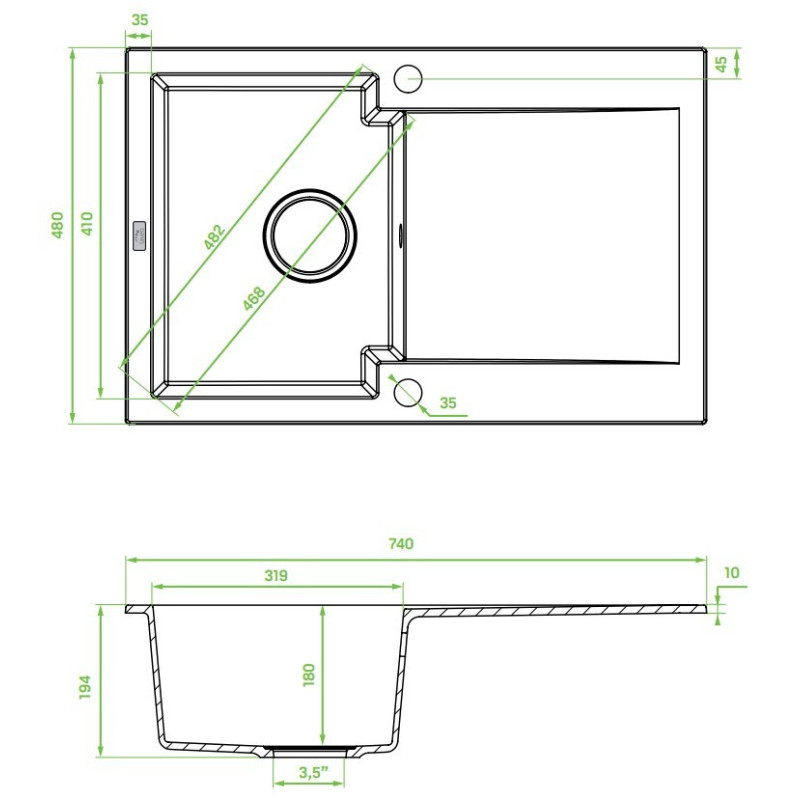 Zlewozmywak Granitowy Z Ociekaczem Chichi Beżowy 740x480 mm