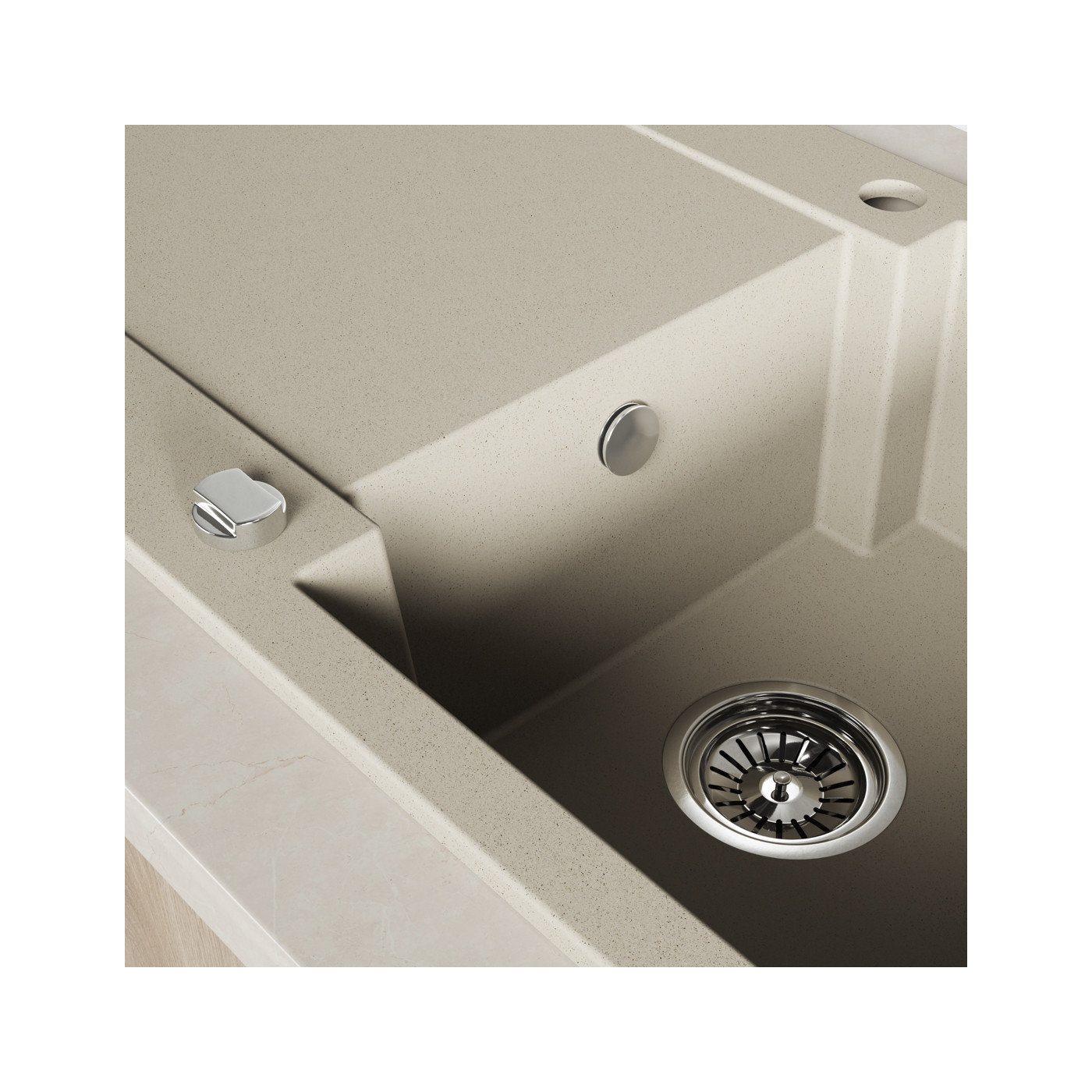 Zlewozmywak Granitowy Z Ociekaczem Chichi Beżowy 740x480 mm