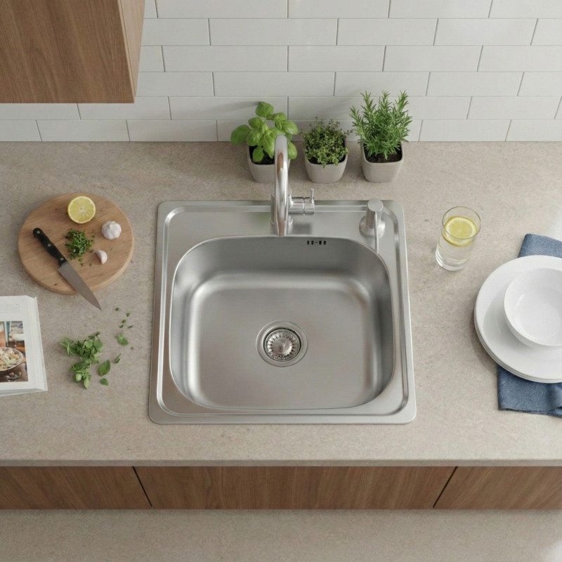 Zlewozmywak Stalowy 475x475 mm z Dozownikiem Prawym Zestaw