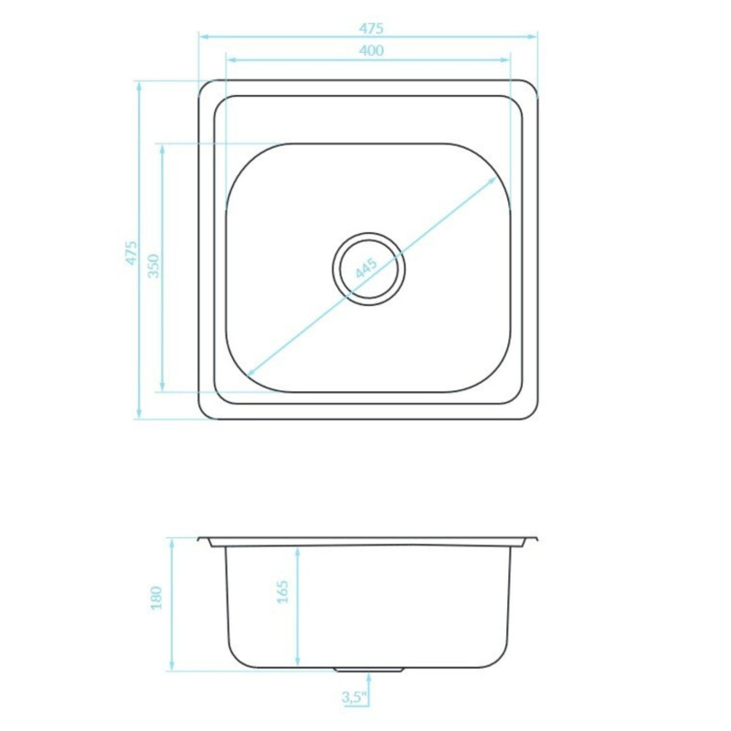 Zlewozmywak Stalowy 475x475 mm z Dozownikiem Lewym Zestaw