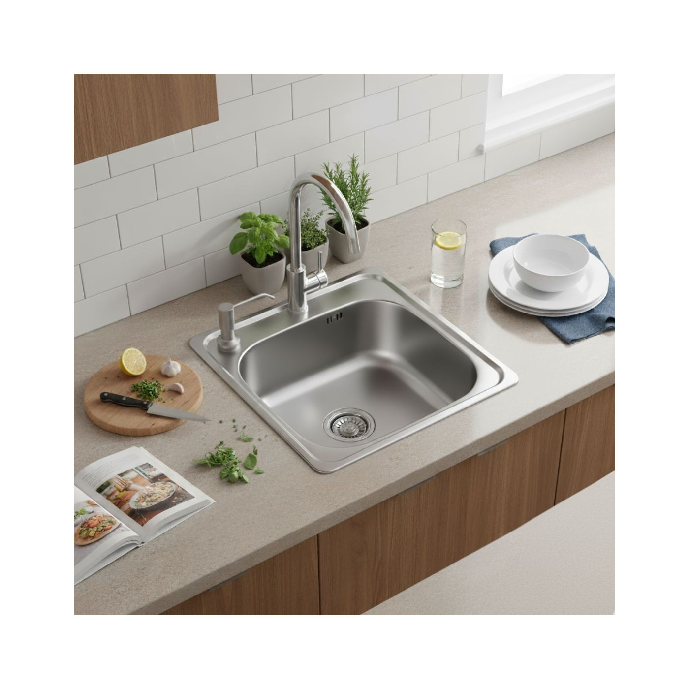 Zlewozmywak Stalowy 475x475 mm z Dozownikiem Lewym Zestaw