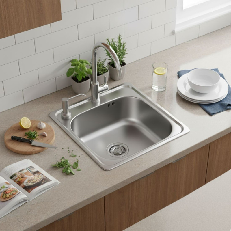 Zlewozmywak Stalowy 475x475 mm z Dozownikiem Lewym Zestaw