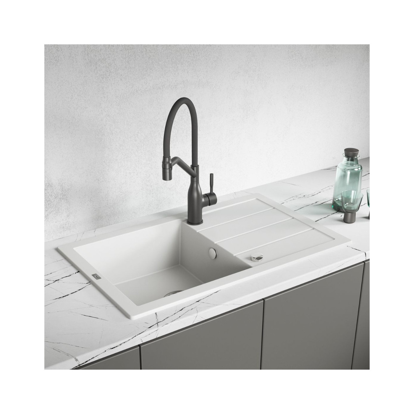 Zlewozmywak Jednokomorowy Granitowy Biały (Cloud Dancer) 79x48 Trzynastka