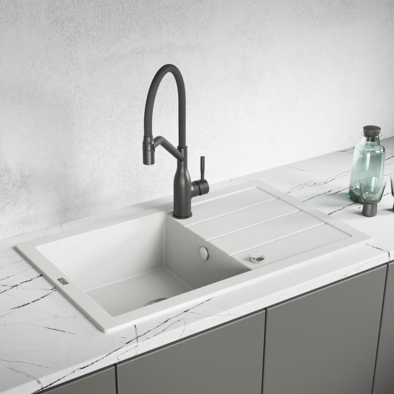 Zlewozmywak Jednokomorowy Granitowy Biały (Cloud Dancer) 79x48 Trzynastka