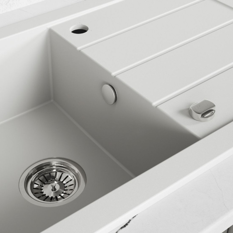 Zlewozmywak Jednokomorowy Granitowy Biały (Cloud Dancer) 79x48 Trzynastka