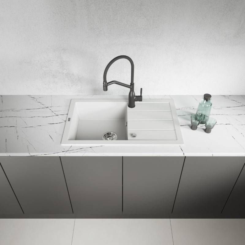 Zlewozmywak Jednokomorowy Granitowy Biały (Cloud Dancer) 79x48 Trzynastka