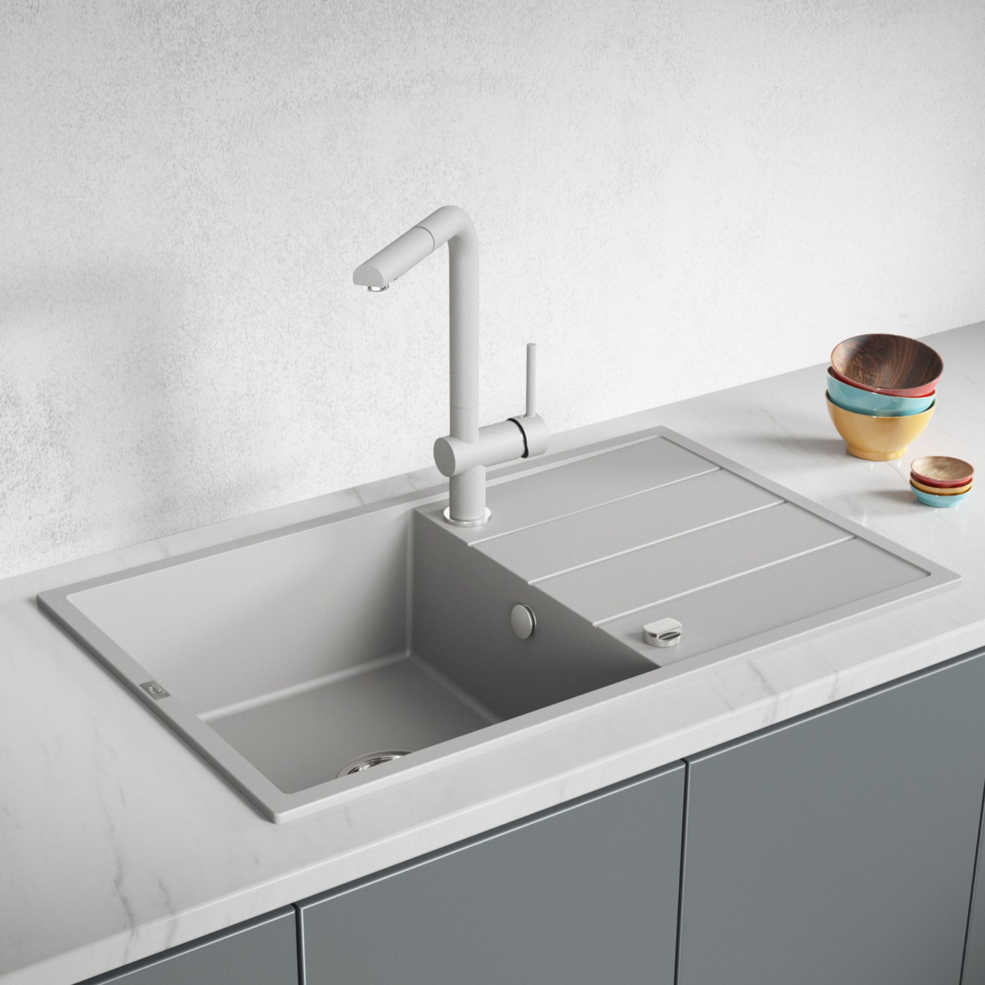 Zlewozmywak Jednokomorowy Granitowy Szary 780x480mm Wolin