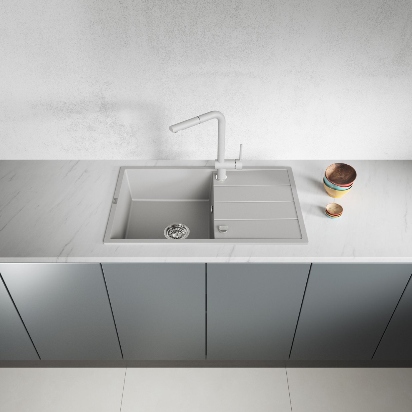 Zlewozmywak Jednokomorowy Granitowy Szary 780x480mm Wolin