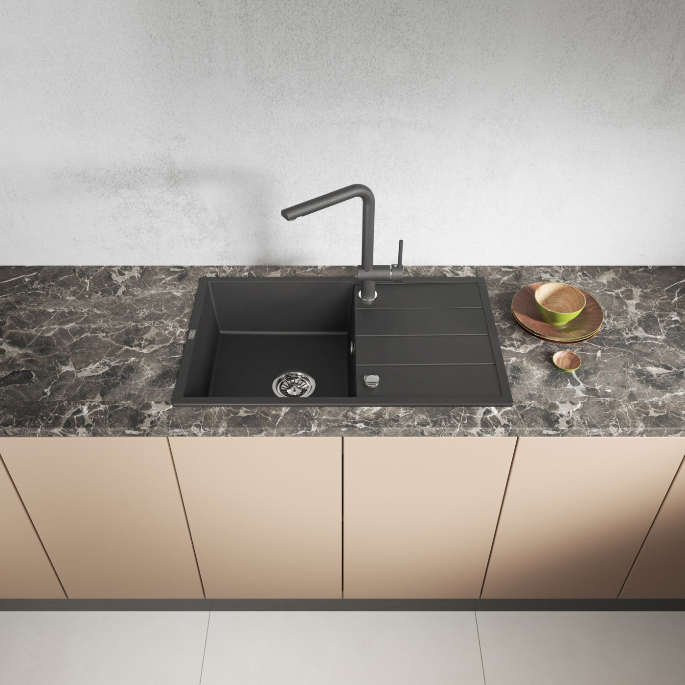 Zlewozmywak Jednokomorowy Granitowy Czarny 780x480mm Wolin Zlewozmywak Jednokomorowy Granitowy Czarny 780x480mm Wolin