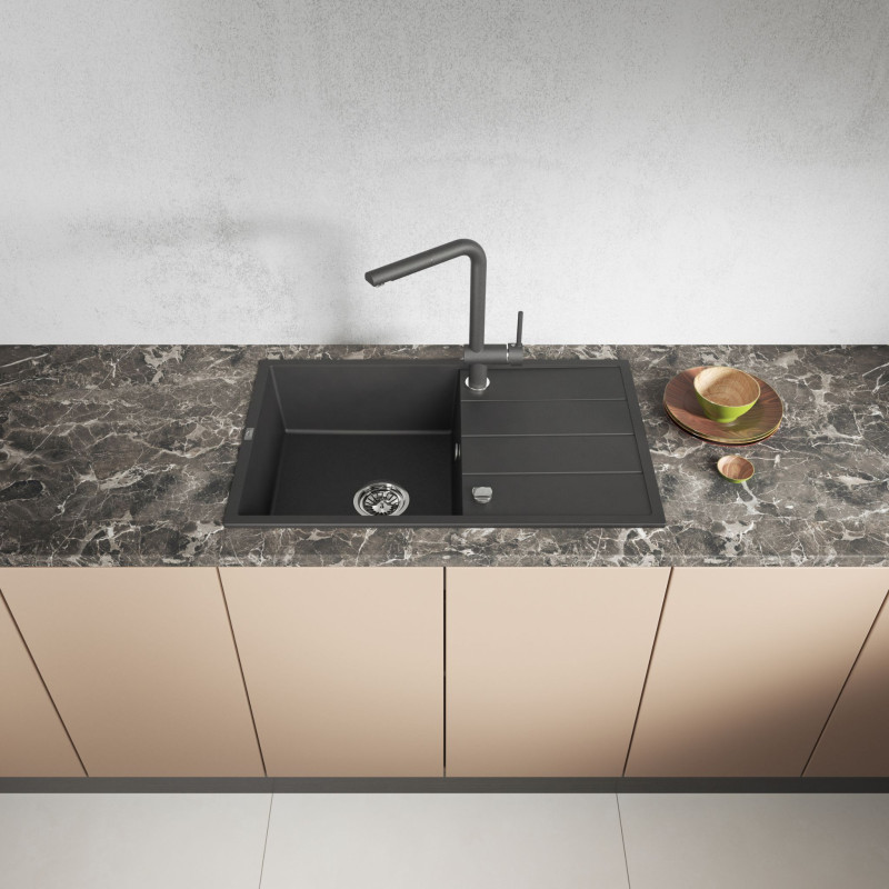 Zlewozmywak Jednokomorowy Granitowy Czarny 780x480mm Wolin Zlewozmywak Jednokomorowy Granitowy Czarny 780x480mm Wolin