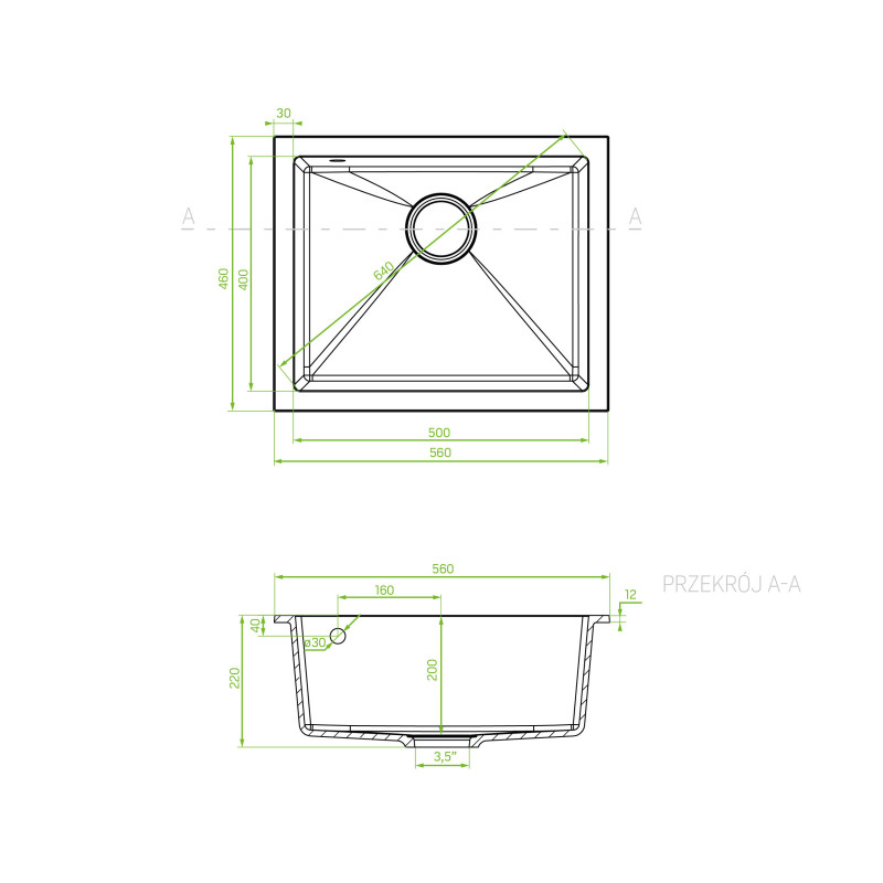 Zlew Zlewozmywak Granitowy Czarny Podwieszany IBIZA